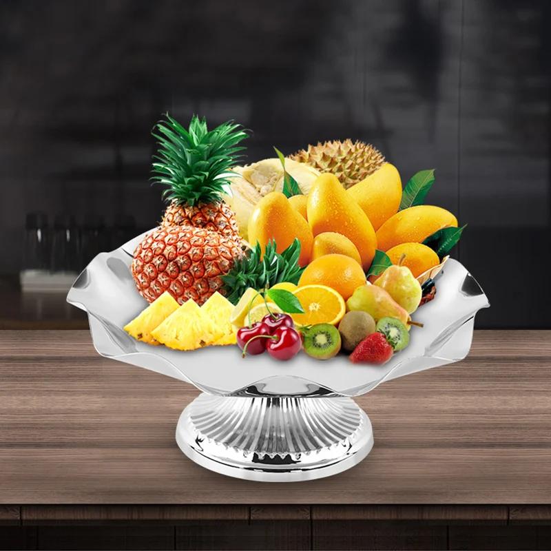 304 Stainless Steel Tall Luxury Home Candy Snack Dish Metal Party Club Cake Fruit Storage Decoration Tray Cake Cookies Plate