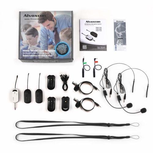 Alvoxcon TG120 Wireless Microphone, Headset, Lapel Microphone, Wireless UHF Clip-on Microphone, for Video Recording, Recording, Loudspeaker, Camera, S