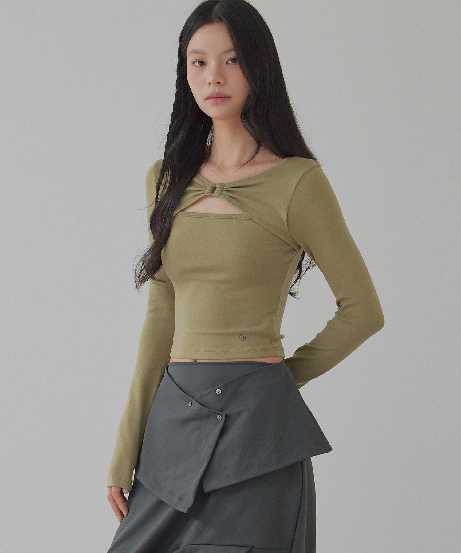 Top Girl O-Ring Detail Long Sleeve Top_T326Tp110 Olive/Xs-S