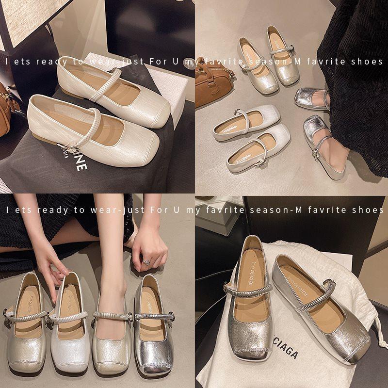 Evening word new small leather shoes flat silver summer skirt with French Mary Jane single shoes women 2025