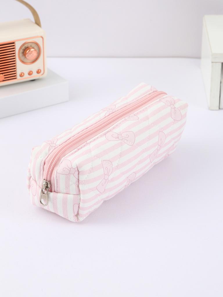 Exquisite flowers and bow pattern creative pencil case, rectangular stationery storage bag, stylish portable school supplies