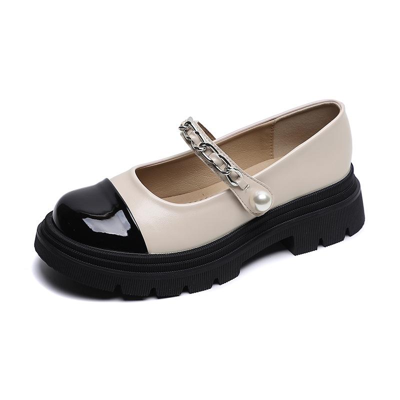 Platform Mary Jane Shoes Women's New Summer Word with Retro Round Head Color Matching Thick Heel Single Shoes Women