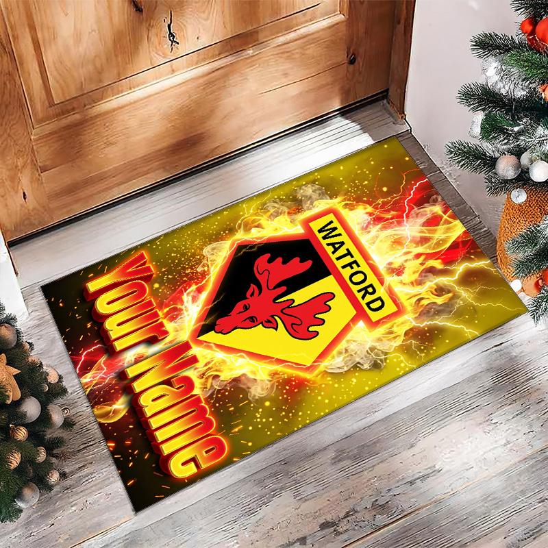 Watford FC Printed Crystal Velvet Rug Non‑Slip Crystal Velvet Carpet For Sofa Bedroom Indoor Home Decoration