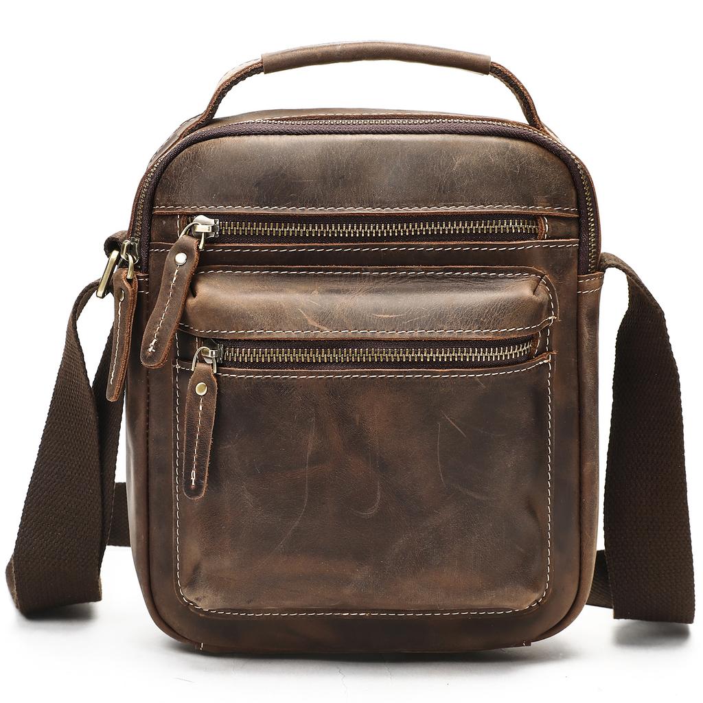 Crazy Horse Leder Herren Umhängetasche Premium Sense Casual All-in-One Herren Umhängetasche Retro Echtleder Tasche