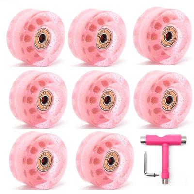 Sequined Pink Double-Row Roller Skates with Transparent Non-Luminous Wheels