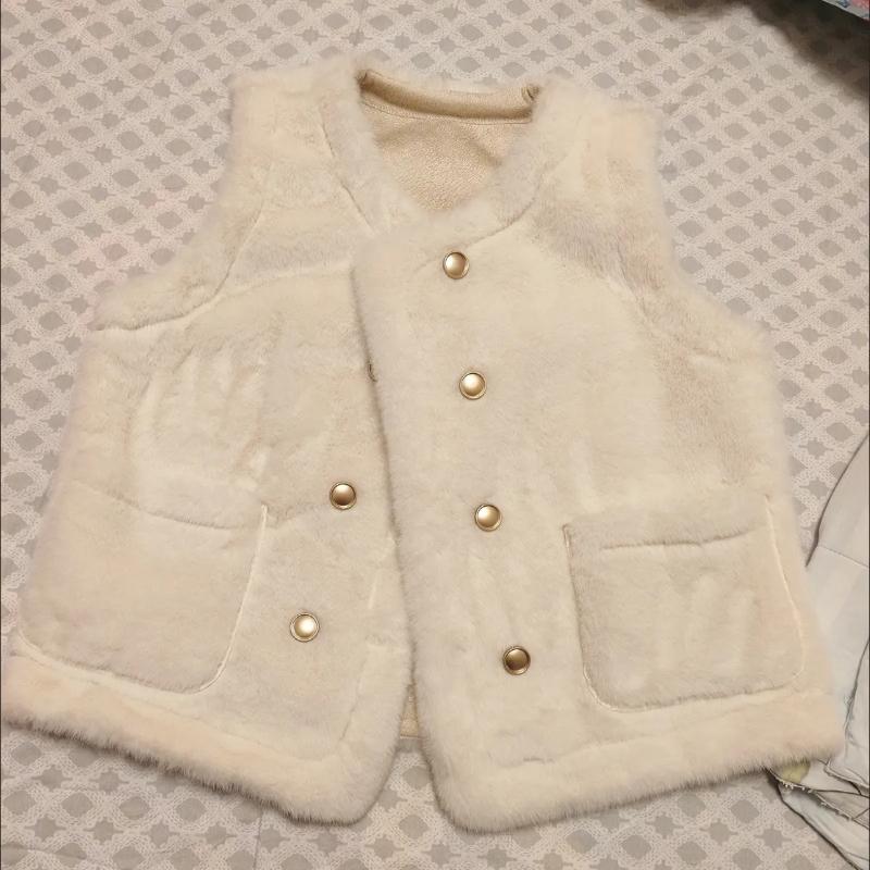 Fashion Double-Breasted Faux Mink Vest for Women, Loose Fit Vest Coat