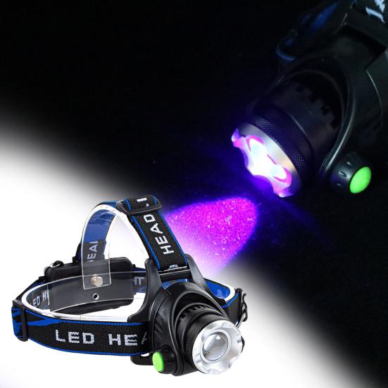 Portable Outdoor Fishing Headlamp Flashlight Scorpion Inspection UV Light USB Rechargeable LED Head
