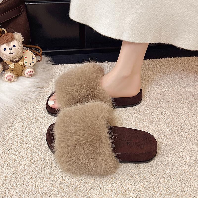 Premium Thick-bottomed Fluffy Slippers for Women's Outer Wear 2025 New Autumn and Winter Non-slip and Height-increasing One-word Cotton Slippers