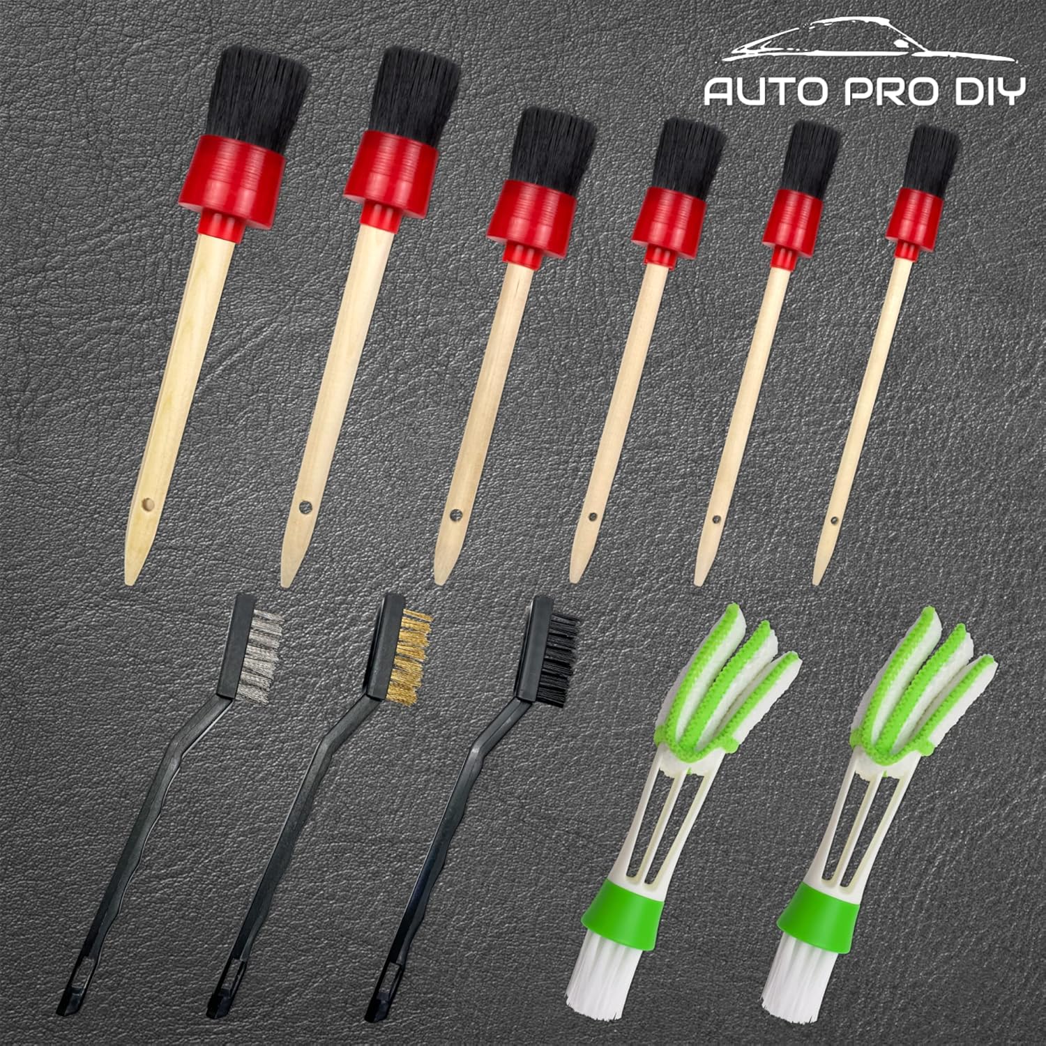 

Набор из 11 предметов для детализации автомобиля - Колеса автомобиля, Экстерьер, Принадлежности для детализации для чистки салона - Щетина кабана, Проволока из нержавеющей стали, Щетки для пыли