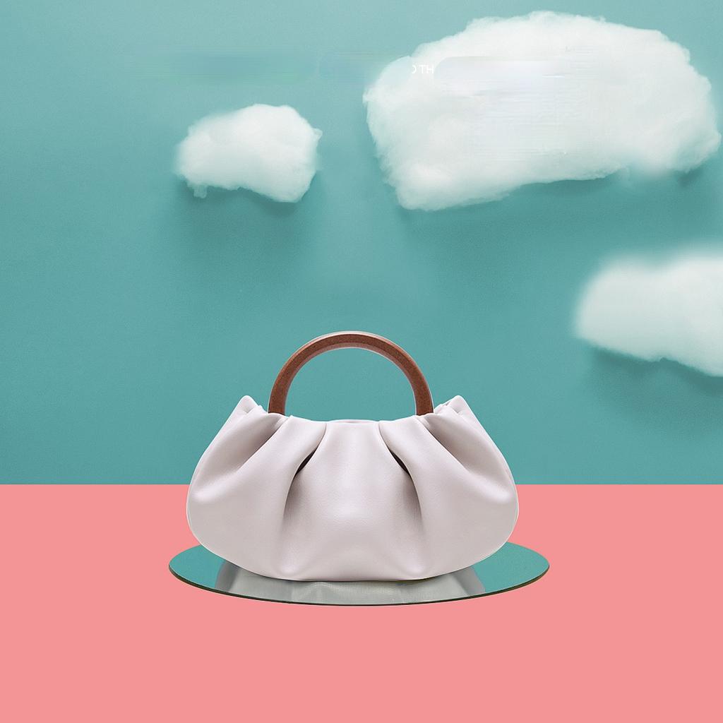 Women Bag PU Bucket Wood Handle Chains Fashion Solid Hasp SOFT Folded Shoulder Bags Handbags Purse Lady Girls Bag Sweet