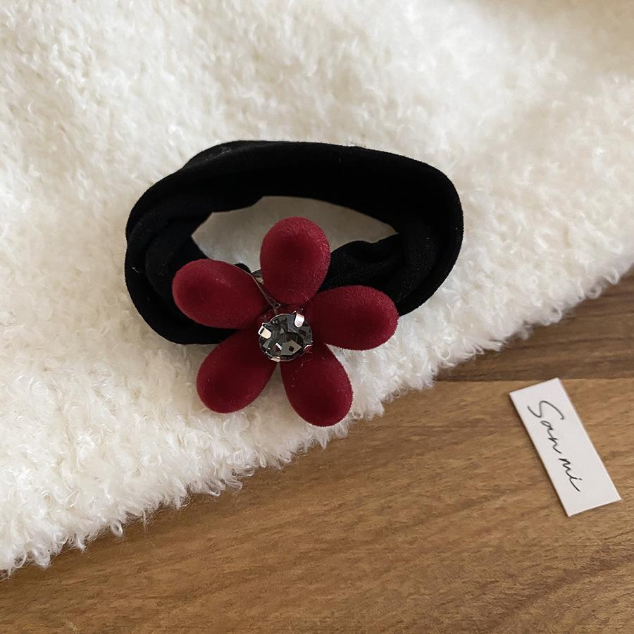 Autumn and winter new diamond-encrusted flocking flower hair band simple commuting versatile hair rope headrope light luxury women