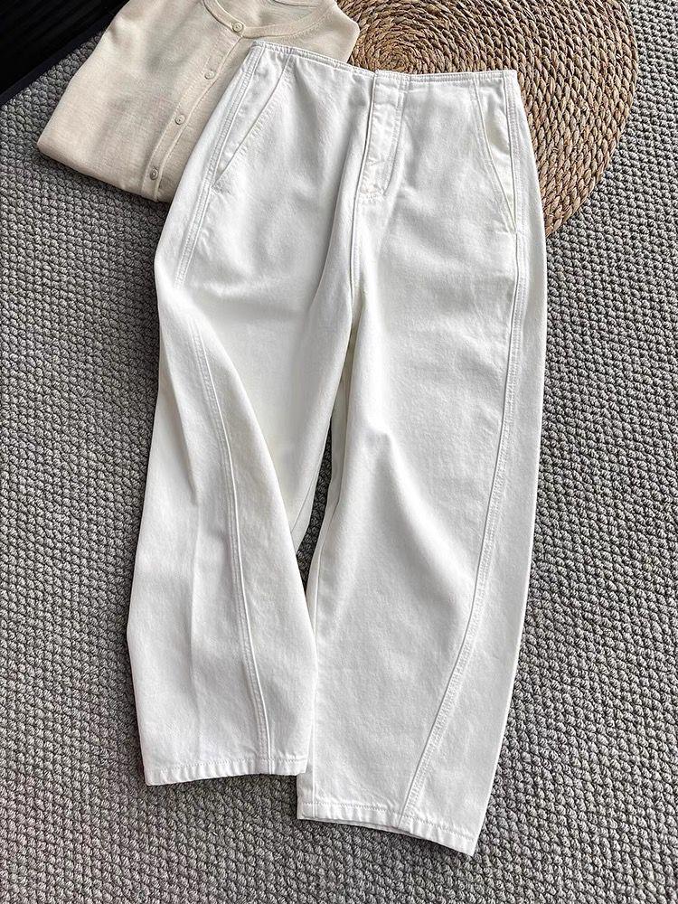 

Treasure God High Waist Cocoon Pants: Super Slimming, 100% Cotton Sickle Jeans for Women - Early Autumn Nine-Tenth Length S белый