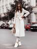 Women's Autumn/Winter V-Neck Tie-Up Woolen Coat with Long Sleeves