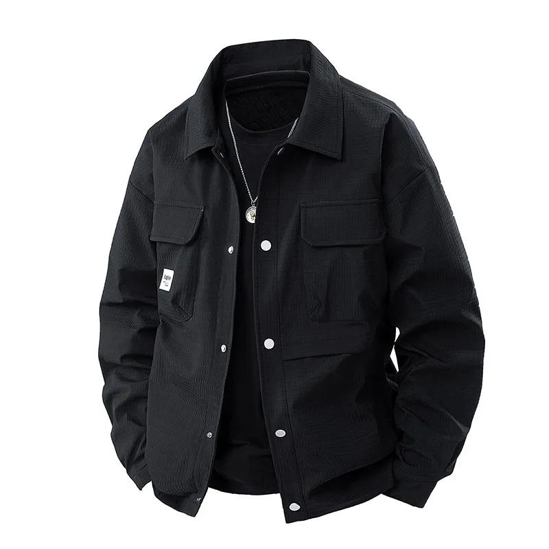 Men Spring and Fall Casual Big Size Plus Cargo Jacket  Youth Handsome Lapel Windbreaker