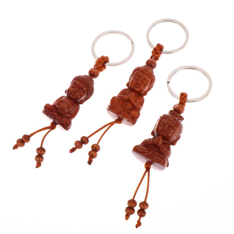 Ethnic Style Buddhism Carving Pendant Key Holder Wooden Keychain Bag Hanging Jewelry Gift Praying For Peace And Good Fortune