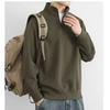 Men's American Style Half-Zip Stand Collar Knit Sweatshirt - Solid Color Casual Jacket for Spring and Autumn