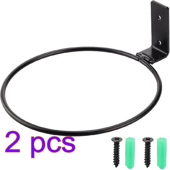 Flower Plant Pot Holder Ring, 2Pcs 8Inch Black Wall Planter Hook Hanging Stand Mounted Hangers Collapsible Bracket for Balcony Home Garden Yard