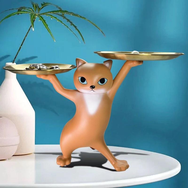 Cartoon Resin Cat Tray Statue - Entryway Desk Decor With Storage, Whimsical Key Candy Dish, Perfect Home Office Gift
