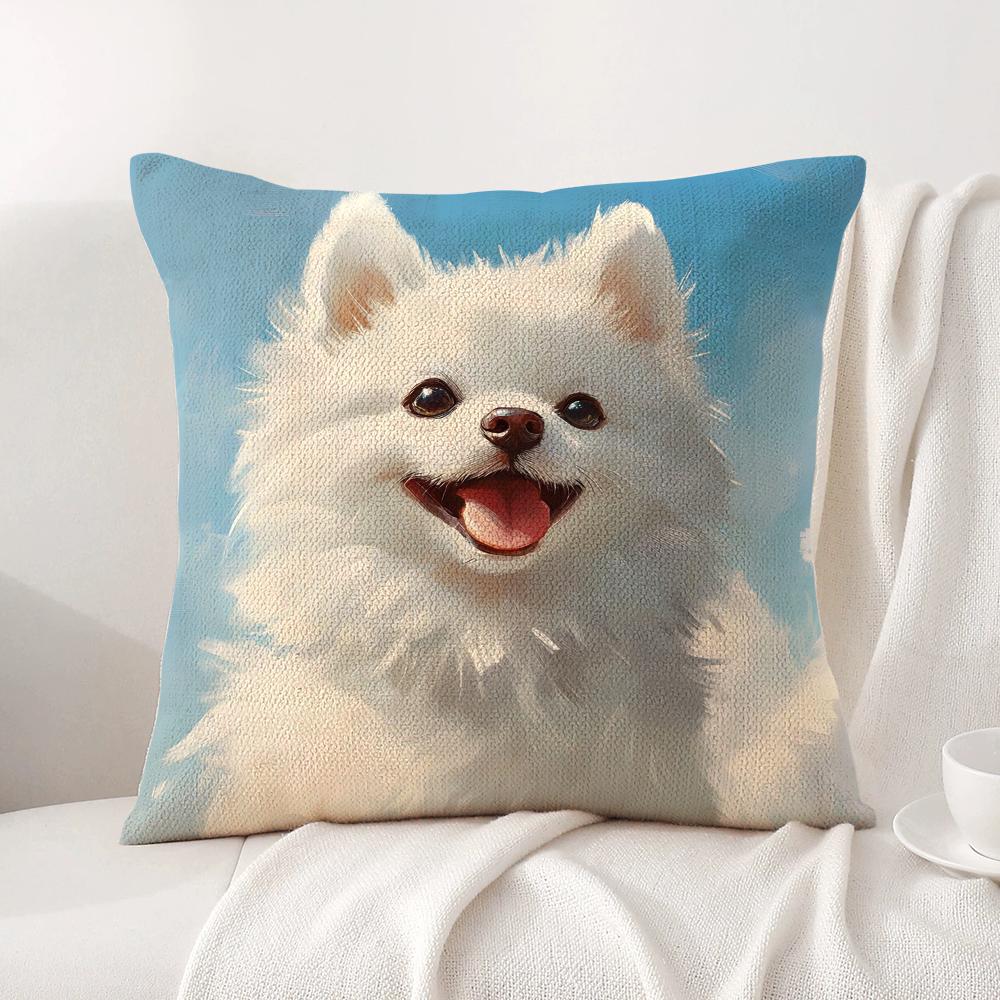 Cute Dog Cushion Cover Natural Linen Organic Fabric DoubleSided Printing Sofa Home Decor Gift Pillow Cover