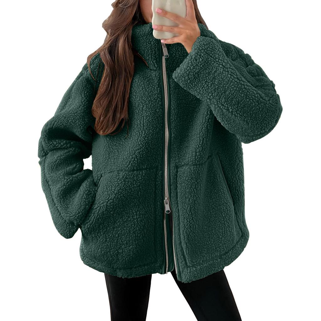 Soft Fleece Zip-Up Jacket with Oversized Pockets