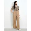 JUZUI Faux Two-Piece V-Neck Striped Knit Short Sleeve Top