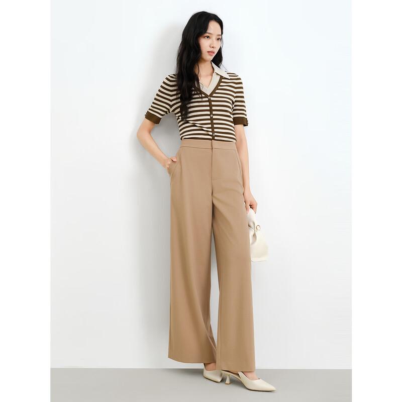 JUZUI Faux Two-Piece V-Neck Striped Knit Short Sleeve Top