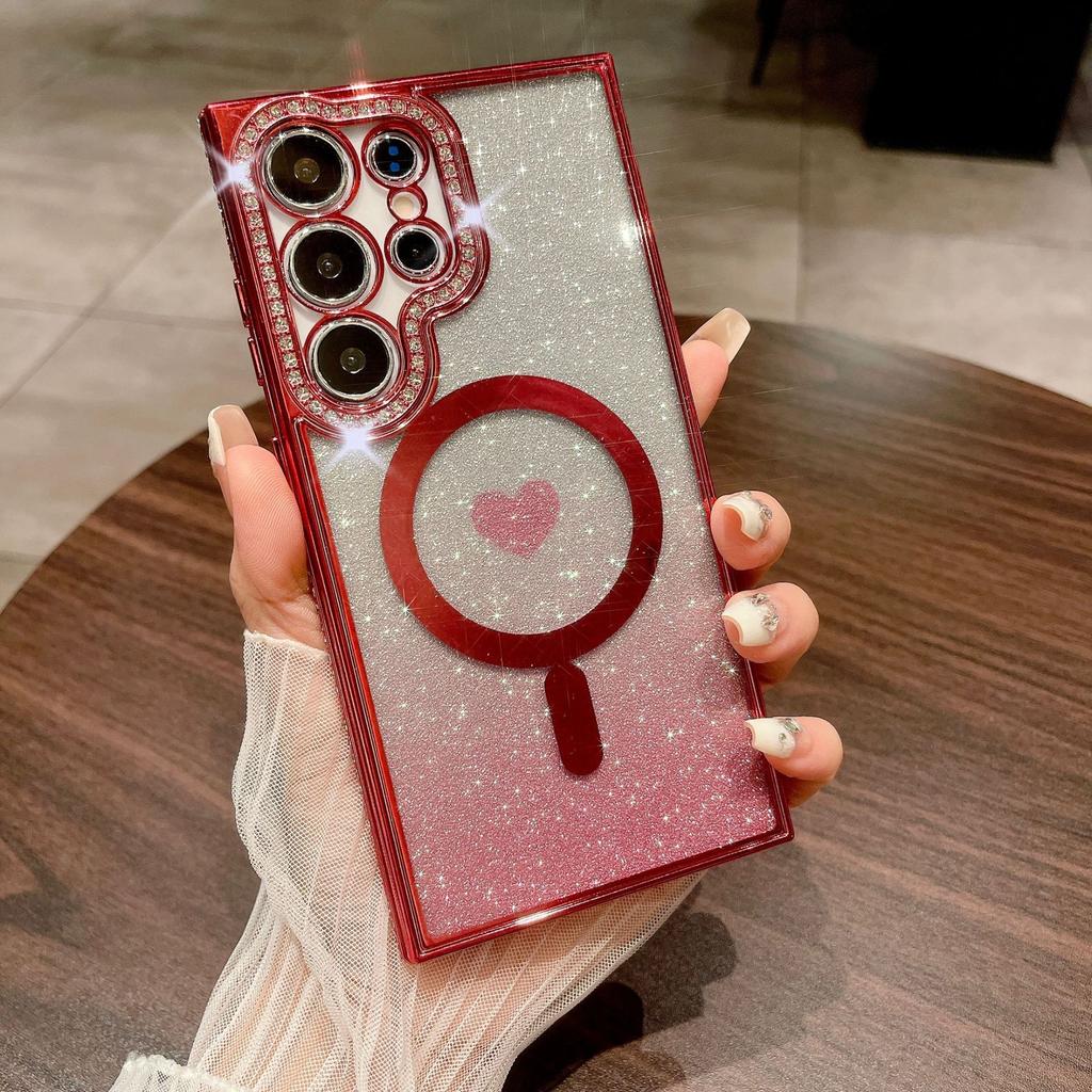 New Samsung S24 Ultra Magnetic Phone Case Gradient Glitter S23plus Rhinestone Love S22 Protection Case