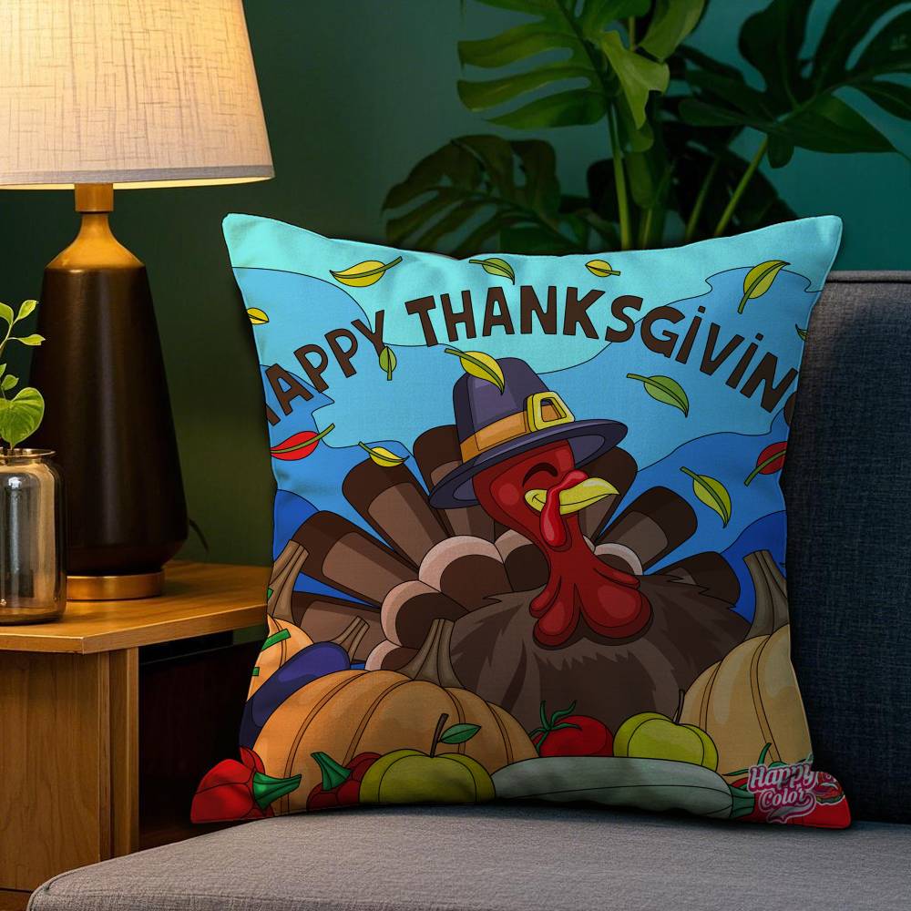 

Thankful Festival Turkey Pillow Case Sofa Living Room Bedroom Double-sided Printing Square Cushion Nap Time Pillow Case 12x12Inch