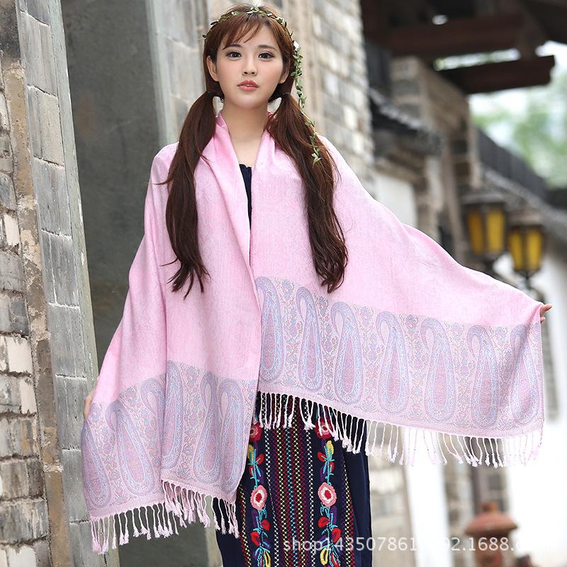 Ethnic Style Cashew Scarf Air Conditioner Large Shawl Scarf Dual-Purpose Jacquard Fringed Spring And Summer Long Cotton Scarf Women