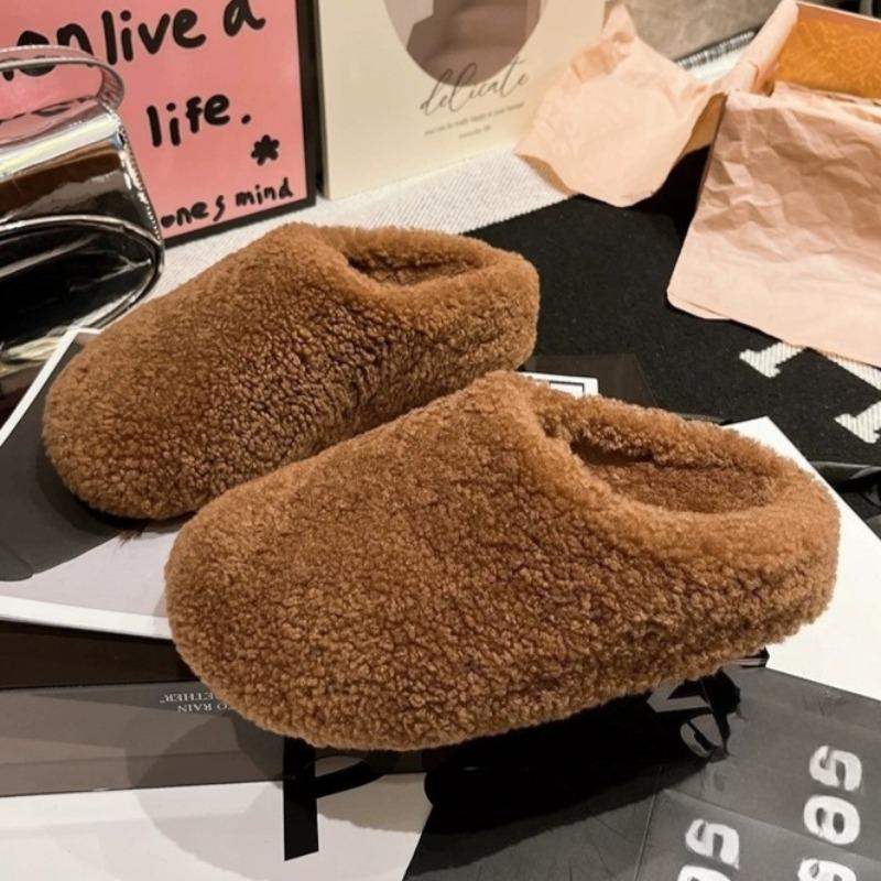 Fashion Fur Women Flats Mules Shoes 2025 Winter Fad Casual Slippers Designer Elegant Slingback Sandals New Cozy Home Zapatillas De Mujer