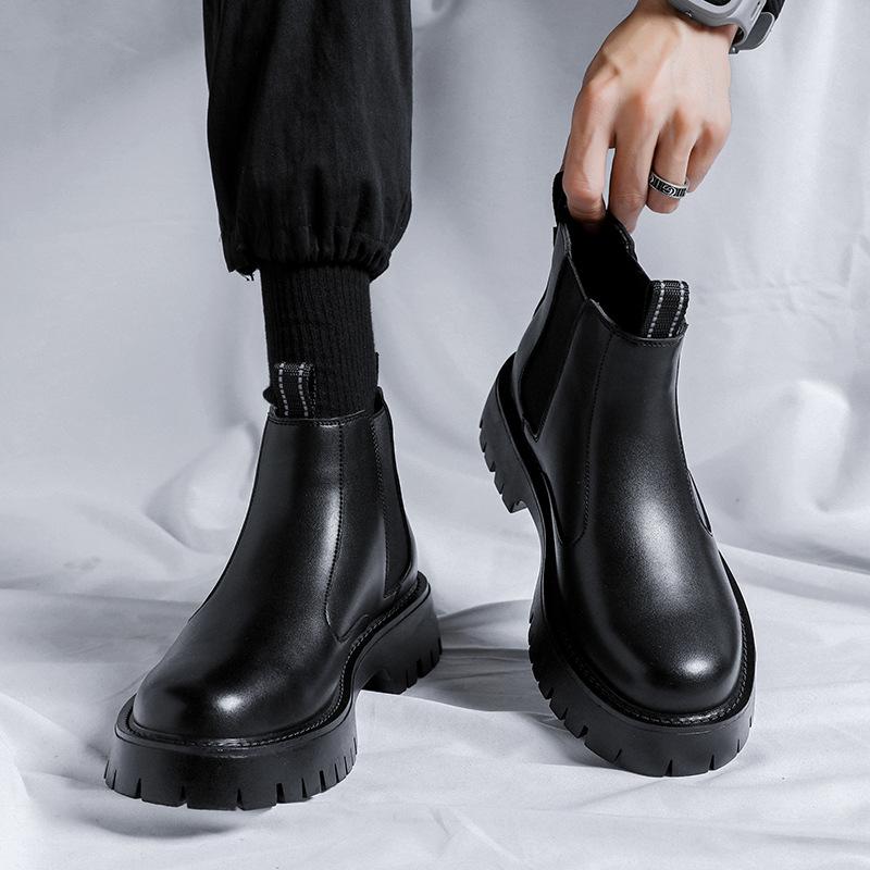 men casual chelsea boots genuine leather shoes business office dress autumn winter cowboy ankle boot trend platform botas hombre