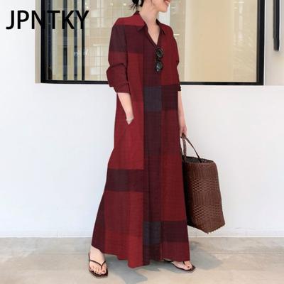 JPNTKY Dámska móda Jeseň Zima Dlhý rukáv POLO-golier Ležérne šaty