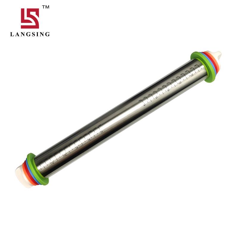 Adjustable 17-Inch Stainless Steel Rolling Pin with Scale for Dough and Flour Kneading