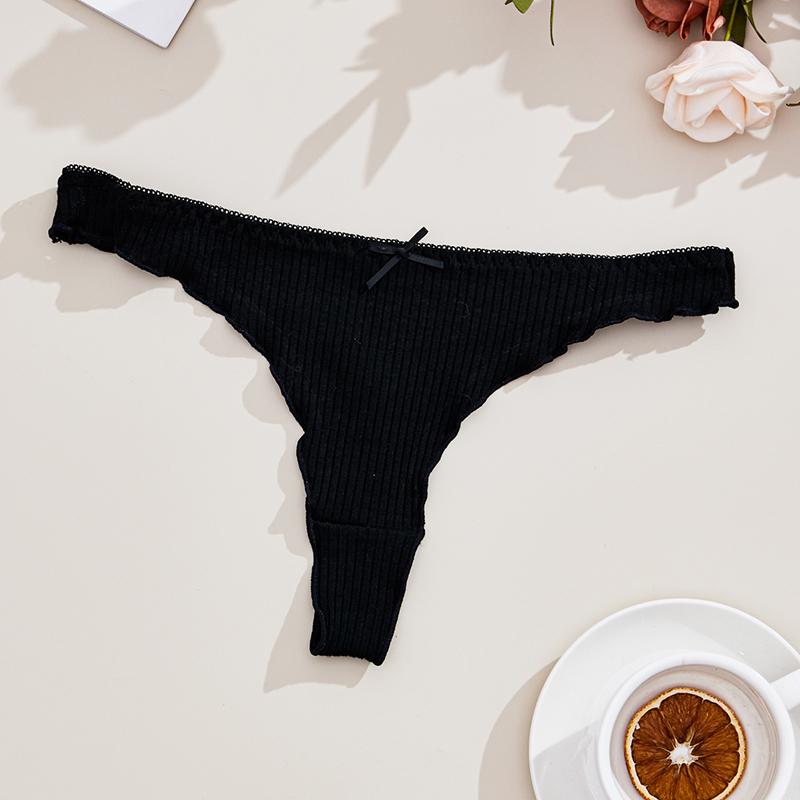 3Pcs Women's Thong Low-rise Panties Solid Color Cotton Lingerie Sexy Thongs Fashion Casual Underwear Comfort Fit Women's Tangas