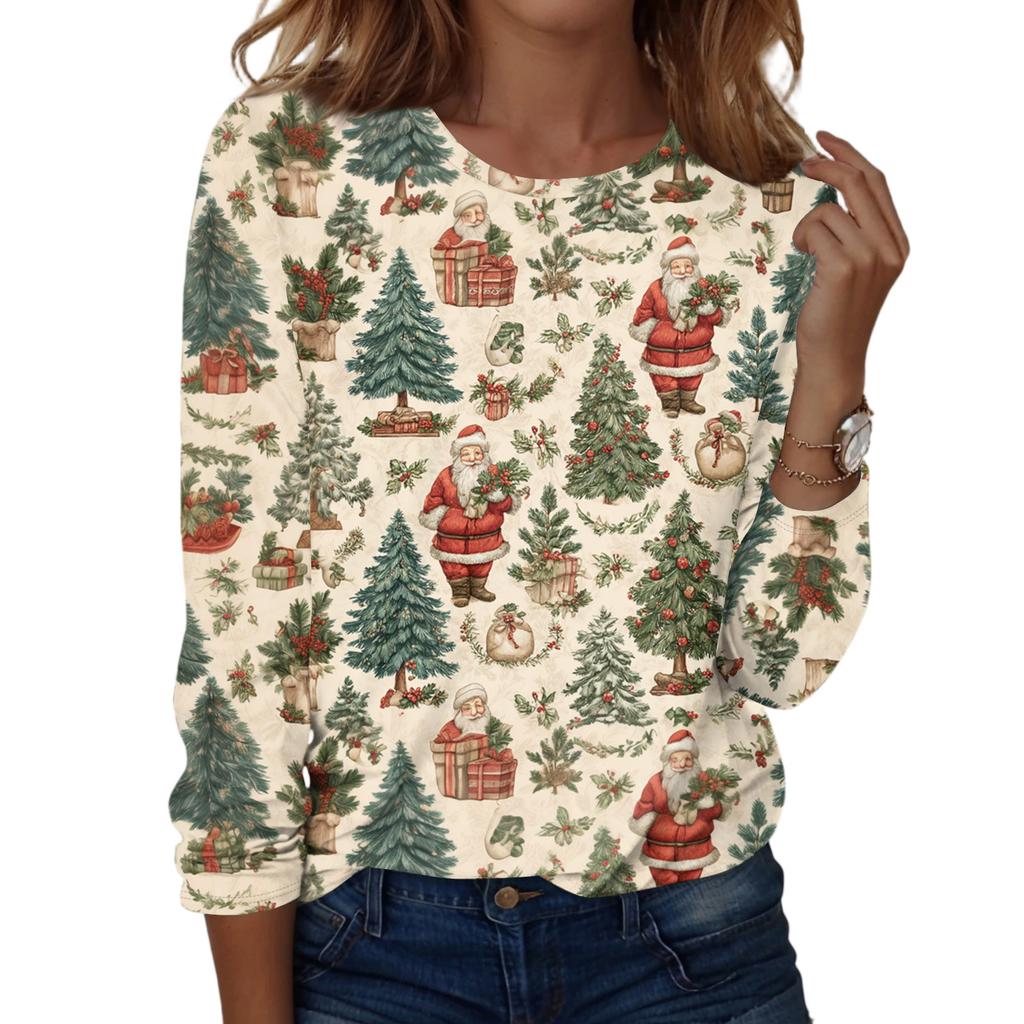 Women's Fashion Casual H Printed V-Neck Long Sleeve Decorative Button T-Shirt Tops