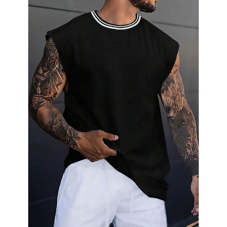 New Thread Vest Sports Sleeveless Round Neck Shirt Quick Drying Fitness Vest Mesh Men'S Trendy T-Shirt