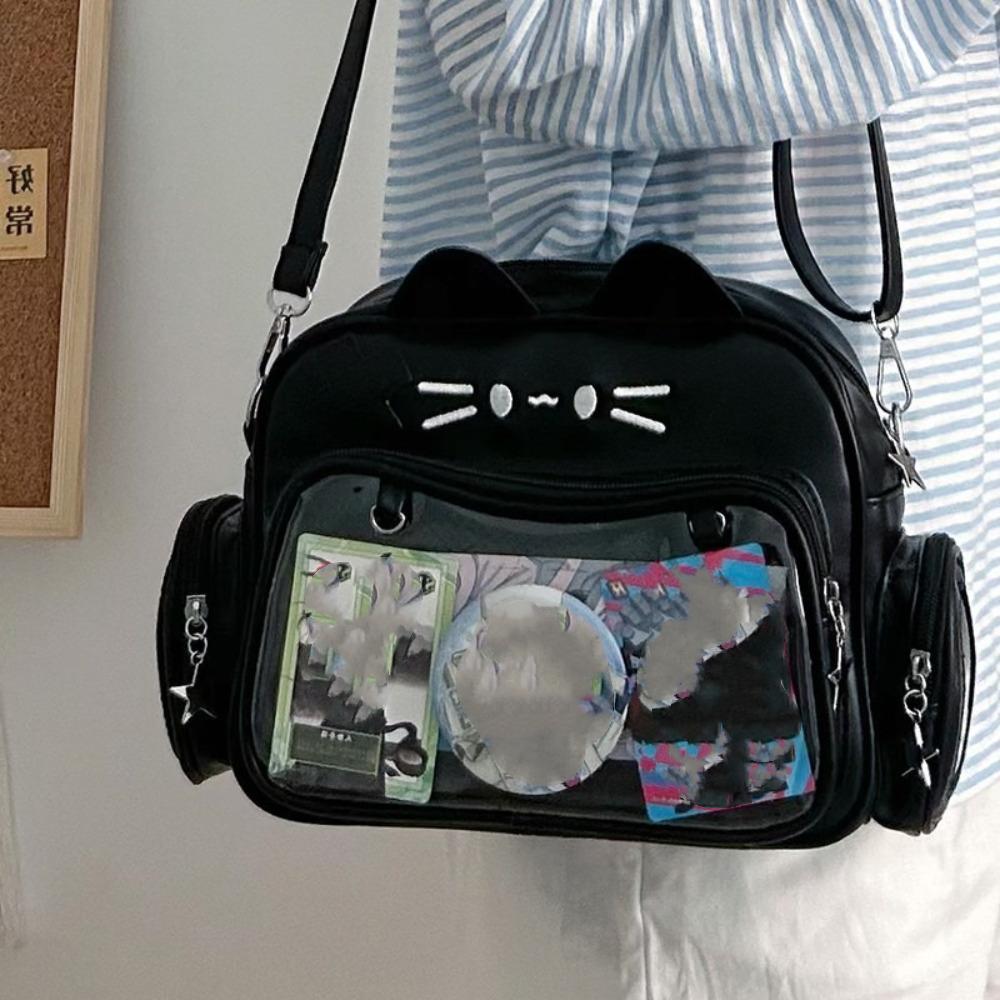 College-Stil Y2K Jk Umhängetasche Harajuku Transparente Tasche Ita Tasche Große Kapazität PU Katzen Rucksäcke Mädchen