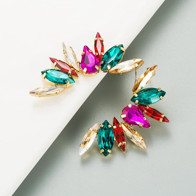 Women's Stud Earring Mulit Color Rhinestones HalfSide Flower Earrings Alloy Ctystal Chic Earrings