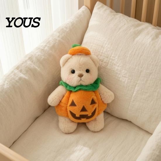 Soft Huggable Companion Doll Halloween Pumpkin Bear Plush Toy, Stuffed Animal for Kids, Skin Friendly Toy Cute Pillow Fall Holiday Home Decor