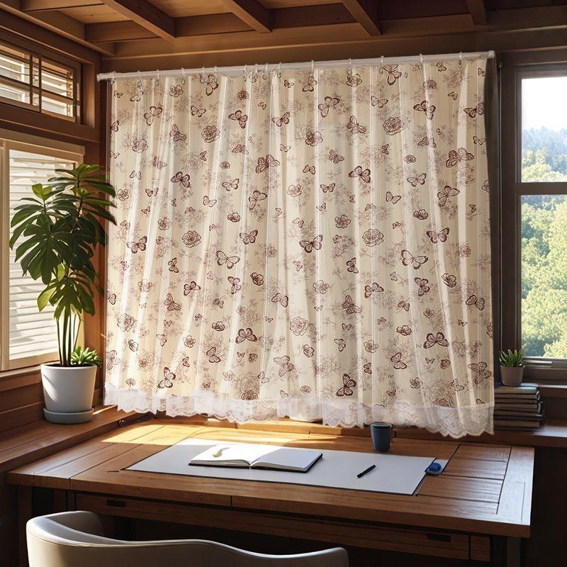 No Punching Ring Type Punching Blackout Curtains Dormitory Bedroom Bay Window Kitchen Opaque Gauze Curtain Finished Product