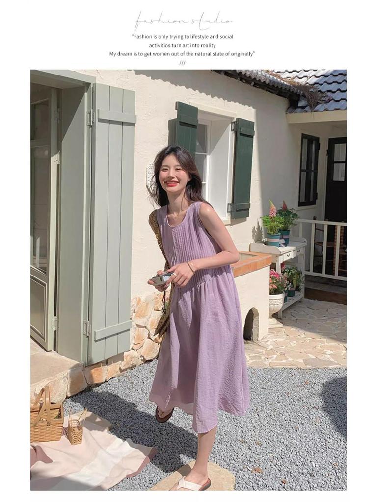 Women's Elegant Purple Sleeveless Camisole Dress for Summer 2025 Seaside Vacations