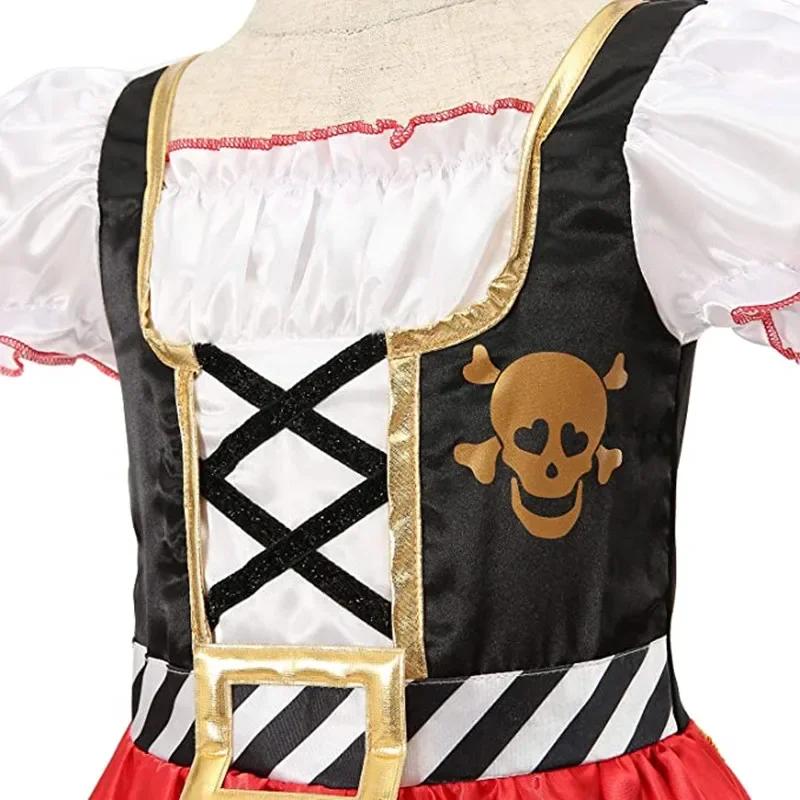 3-12Y Pirate Cospay Costume Skull Party Striped Dress with Toy Set for Christmas Halloween Captain Jack Princess Dress Party