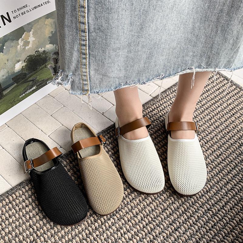 Women's Flyknit Closed-Toe Slides - Breathable Retro Sandals with Cloud Cushion Sole, Versatile Outdoor-Ready Mules for Daily Outfits