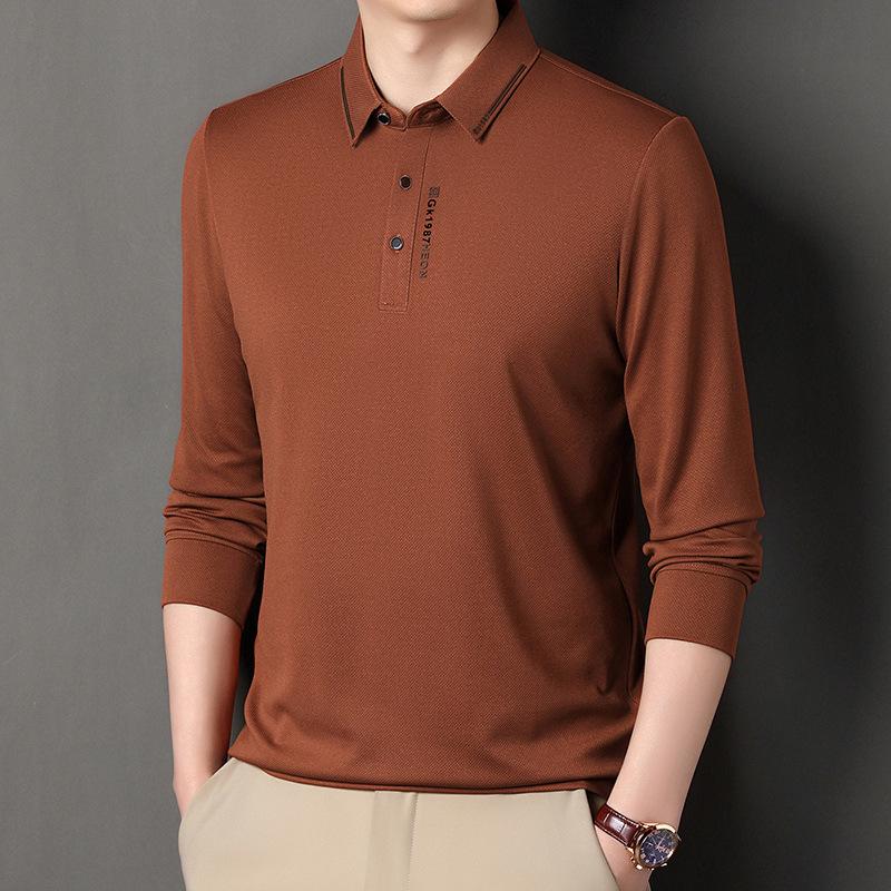 

Весенняя новая мужская рубашка поло с длинными рукавами с лацканами, деловая повседневная свободная модная футболка