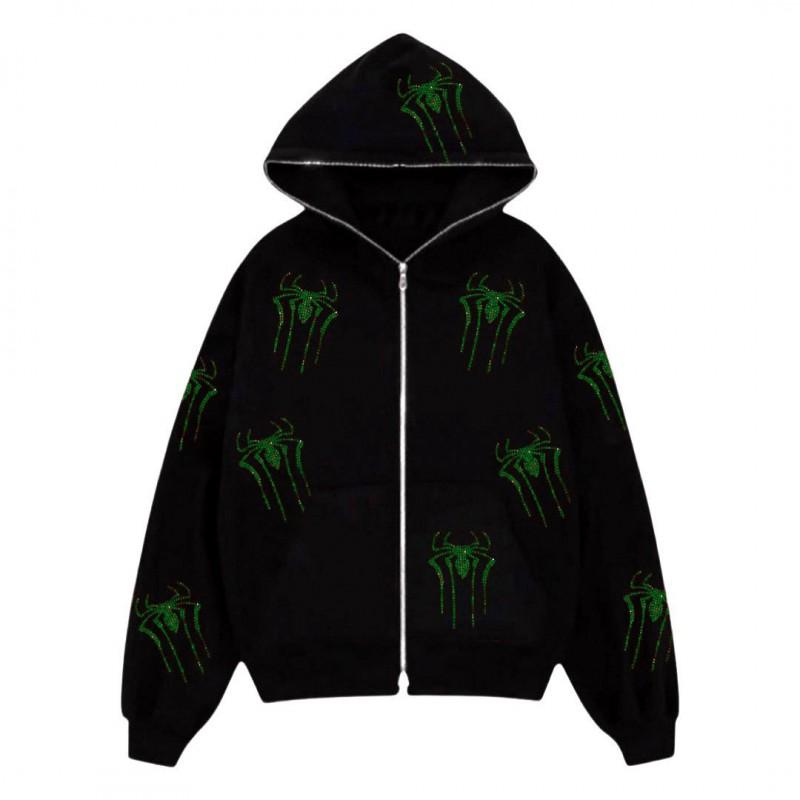 Spider Print Hooded Zip-Up Sweatshirt Unisex Oversized Streetwear Top Teens Adults