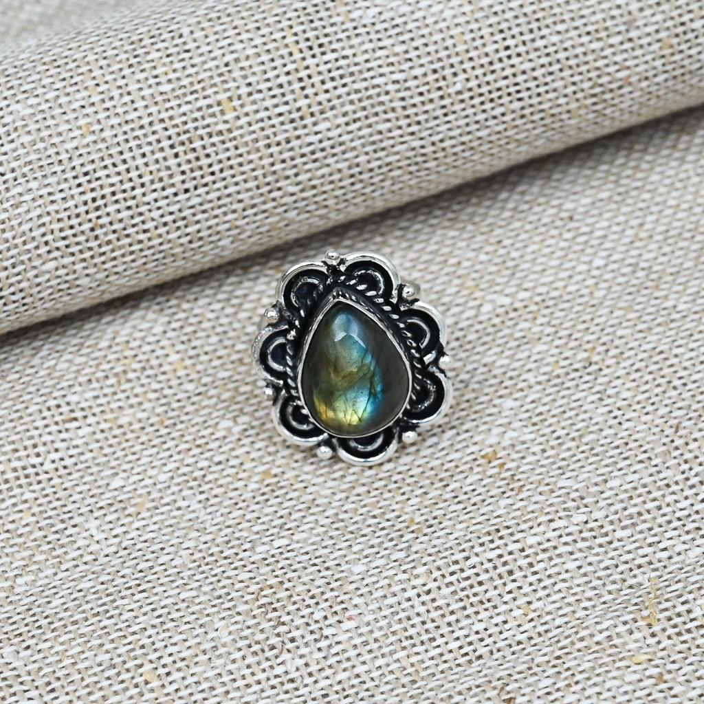 Labradorit Edelstein Handgefertigter Massiver 925er Sterling Silber Schmuck Jubiläumsring Für Sie