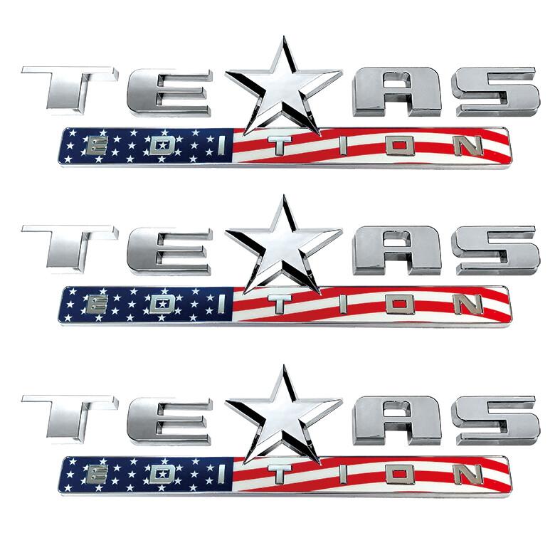 3PC 3D TEXAS EDITION EMBLEM Silver+Color n Flag Trunk Car Universal Decal