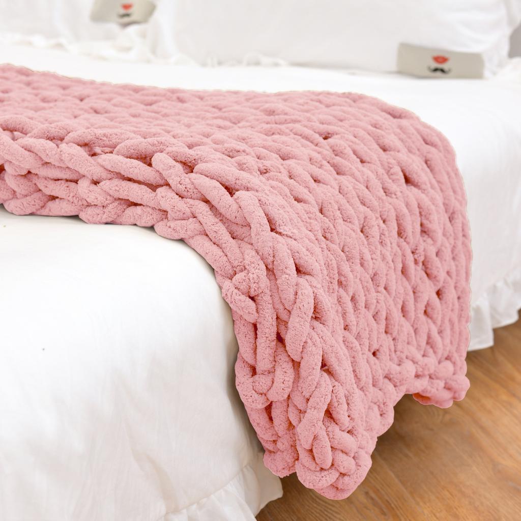 Knit Throw Blanket 20" X 25",Hand Made Large Chenille LoopBYarn Fluffy Throws for Couch Bed, Big Crochet Thick Woven Blanket