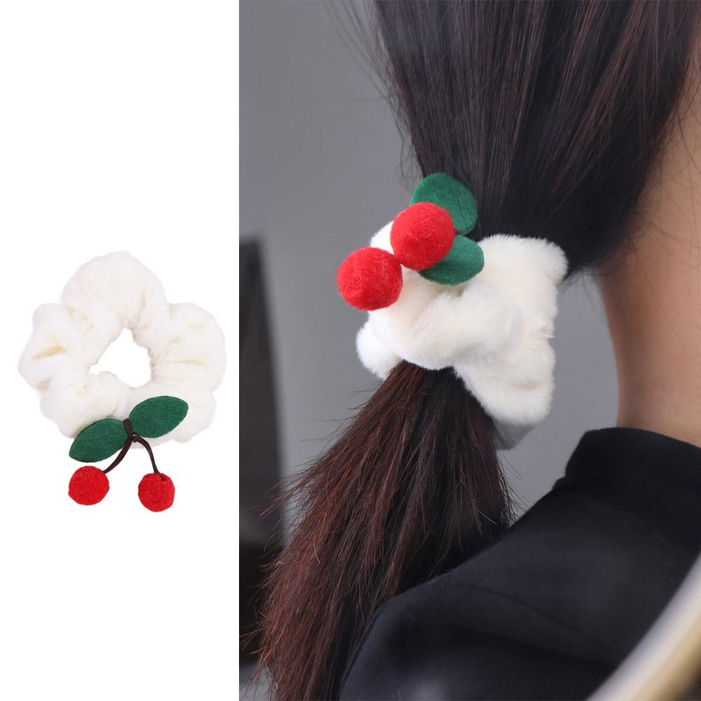 

High Elastic Cherry Hair Rope White Sweet Hair Tie Autumn Plush Hair Tie Daily белый
