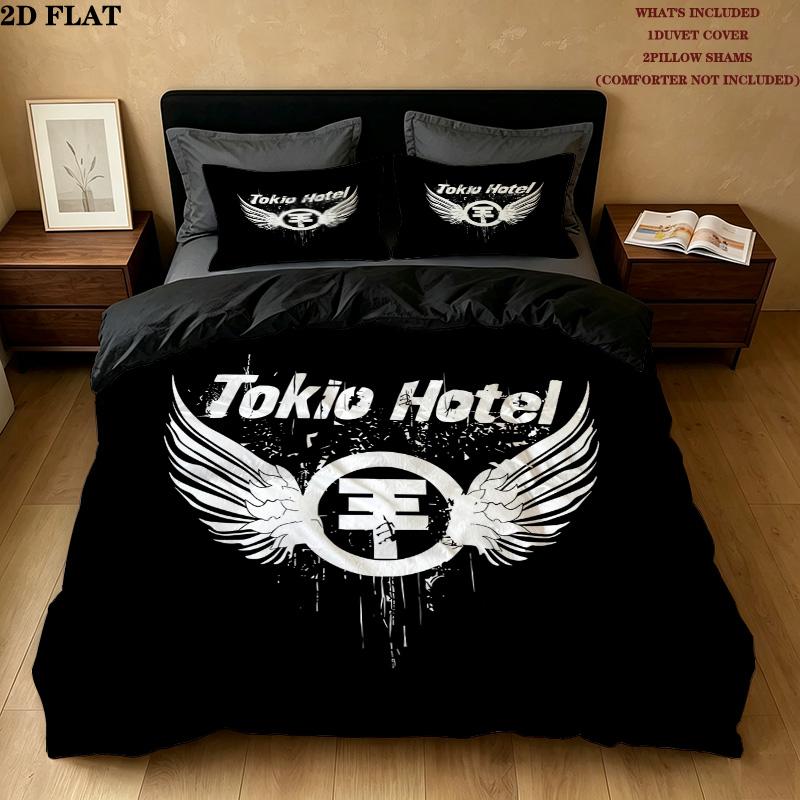 Pościel z wzorem Tokio Hotel Zestaw kołdry Poszewka na kołdrę Poszewka na poduszkę Domowy prezent urodzinowy(1 * poszwa na kołdrę + 2 * poszewki na poduszki, bez rdzenia)